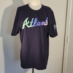 Navy T-Shirt with Multicolor 'Atlanta' Print